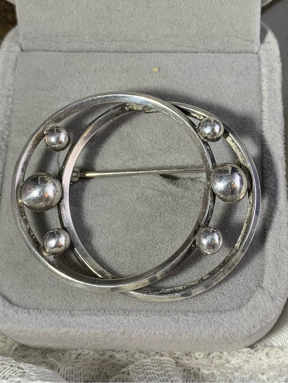 vintage sterling silver interlocking circle beaded BEAU Sterling Brooch.